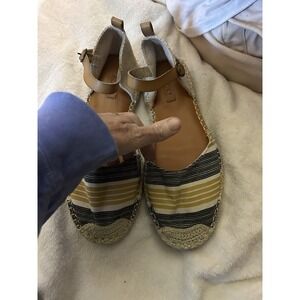 Roxy Espadrille Flats – Striped Fabric & Ankle Strap – Women's Size 9